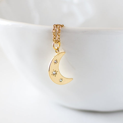 Sparkly Crescent Moon Pendant Necklace