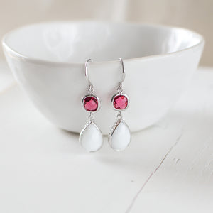 White and Red Glass Earrings