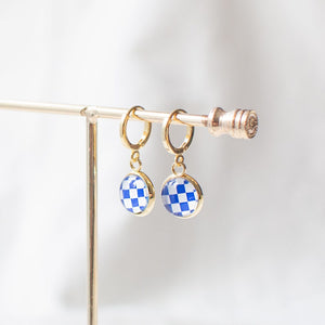 Royal Blue Checkered Earrings