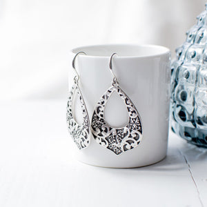 Antique Silver Large Textured Earrings