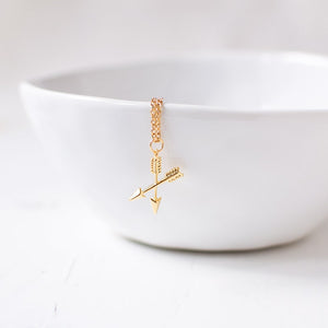 Gold Plated Crossed Arrows Necklace