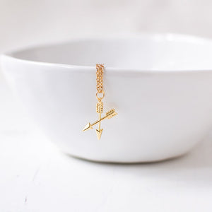 Gold Plated Crossed Arrows Necklace