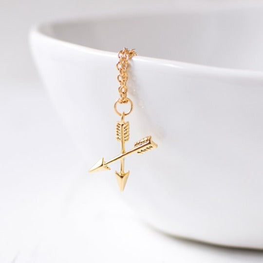 Gold Plated Crossed Arrows Necklace