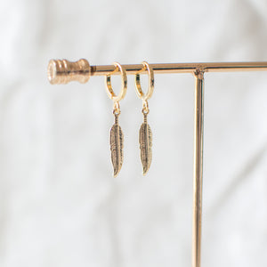 Gold Plated Feather Hoop Earrings
