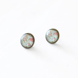 Mint and Pink Rose Earrings