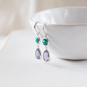Purple and Emerald Green Glass Earrings