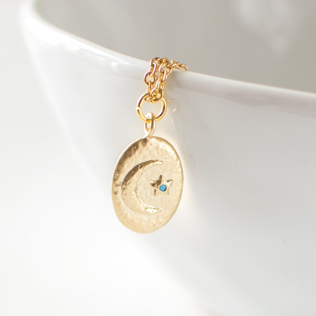 Crescent Moon And Turquoise Star Necklace