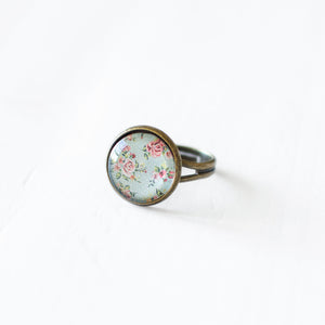 Mint and Pink Rose Ring