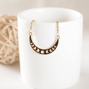 Gold Crescent Moon Phases Necklace