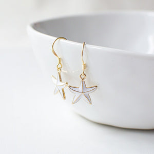 White Enamel Starfish Earrings