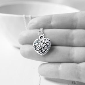 Antique Silver Floral Heart Necklace