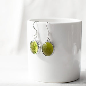 Lime Green Faceted Glass Earrings