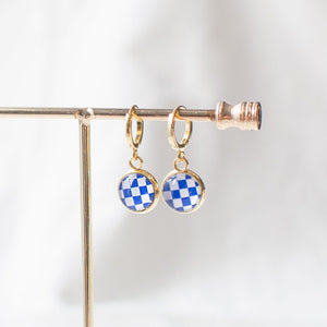 Royal Blue Checkered Earrings