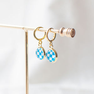 Sky Blue Checkered Earrings
