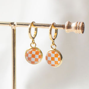 Orange Checkerboard Earrings