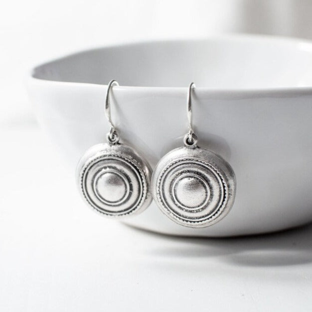 Antique Silver Round Earrings