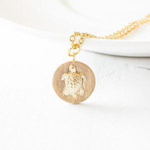 Gold Plated Turtle Coin Necklace