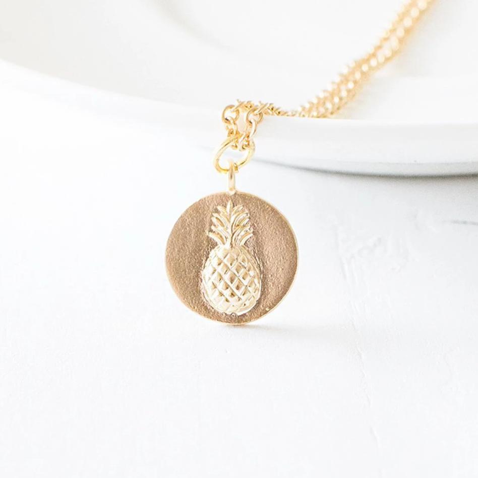 Gold Plated Pineapple Coin Necklace