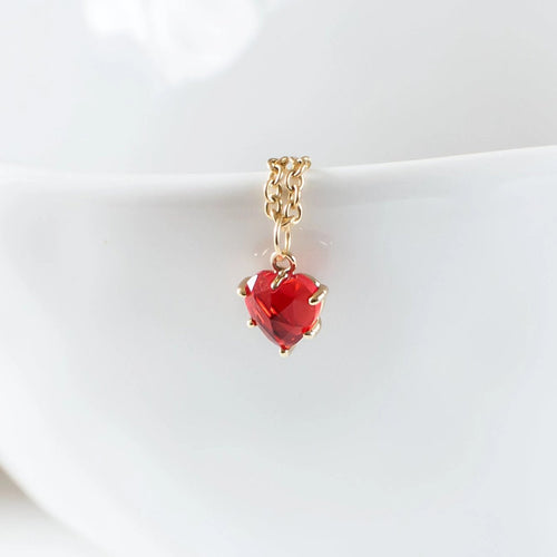 Tiny Red Heart Cubic Zirconia Necklace